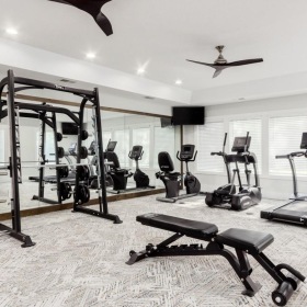 a gym with treadmills